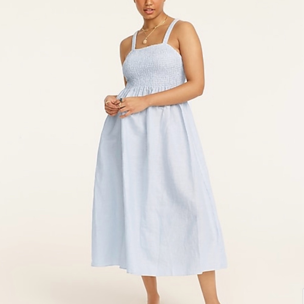 J Crew blue and white stripe smocked dress size Large